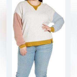 MADEWELL COLORBLOCK CREWNECK SWEATSHIRT IN COLOR BLOCK HTHR LT GREY SZ 2X
